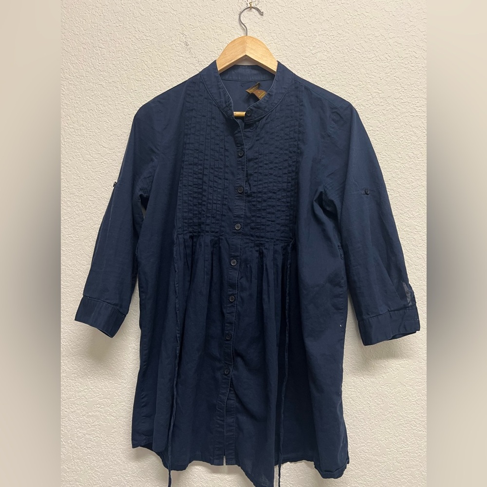 *Women’s Copper Key Navy Blue Button-Up Tunic Tie Waist L